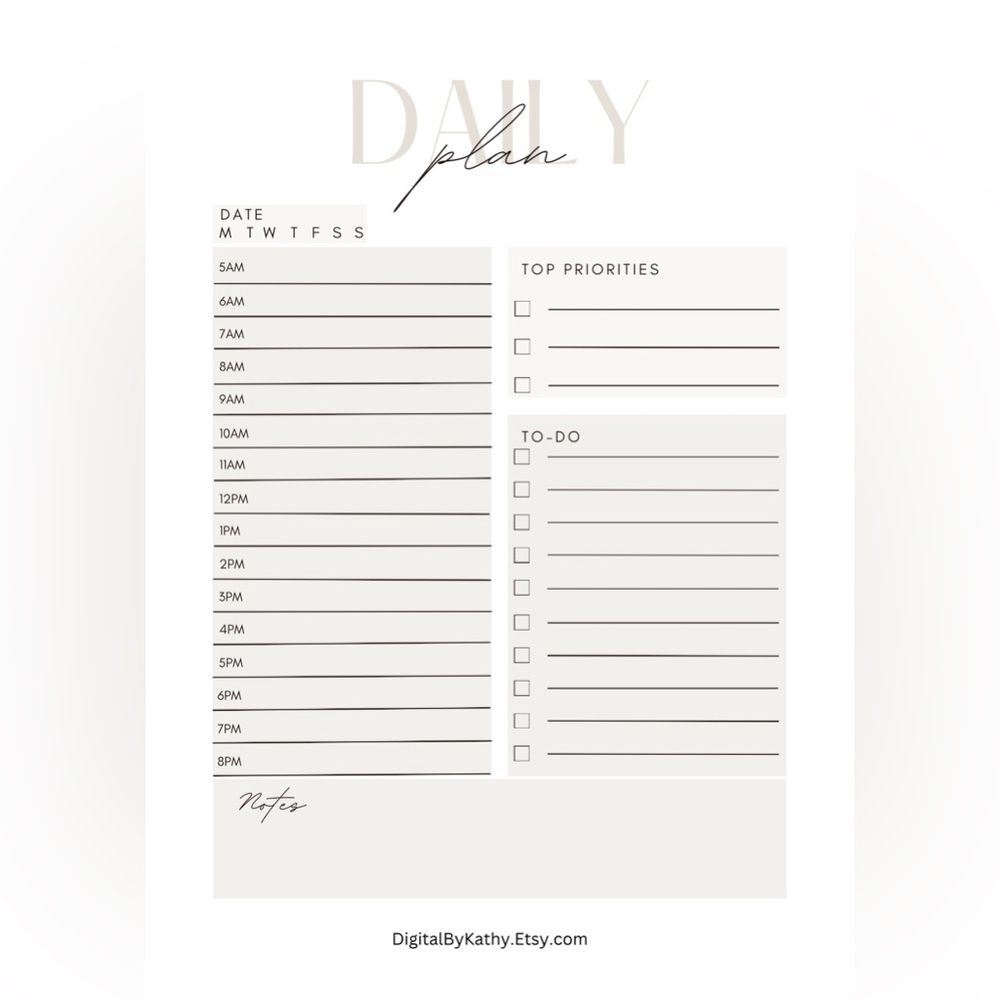 $1.20, PRINTABLE, Daily Planner, Letter/A4/A5